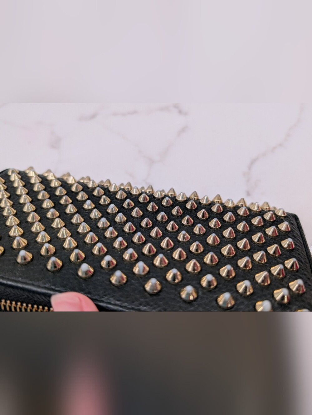 Christian Louboutin Black Leather Studded Wallet with Silver Spikes - Picture 9 of 9